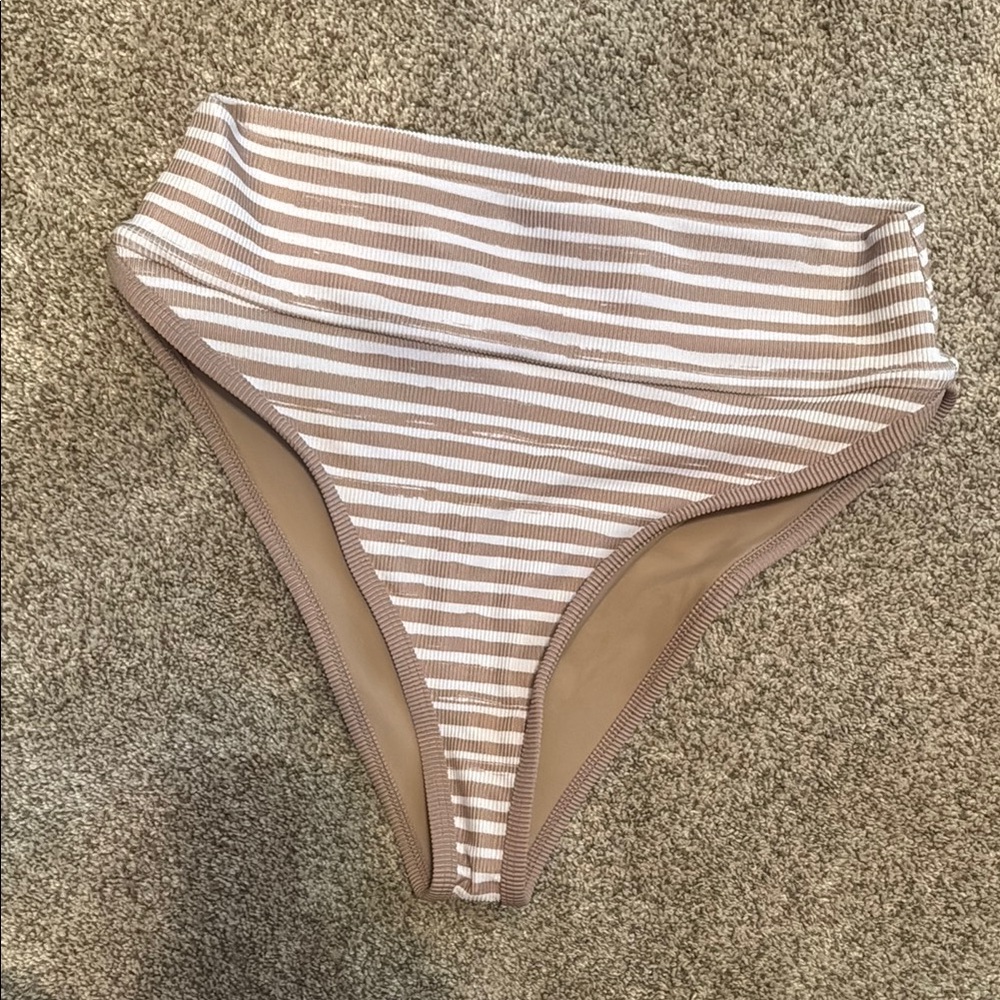 LainSnow Striped Tan and White Swim Bottom